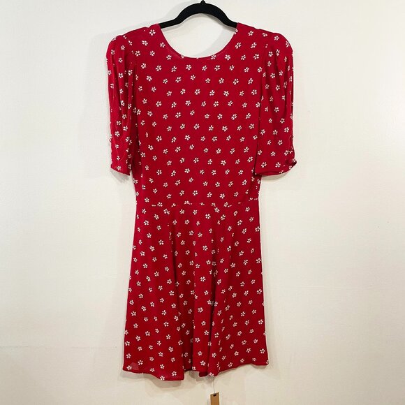 Last Chance! New Reformation Bard Floral Mini Dress in Nigella Red 4 $218 - Picture 1 of 7